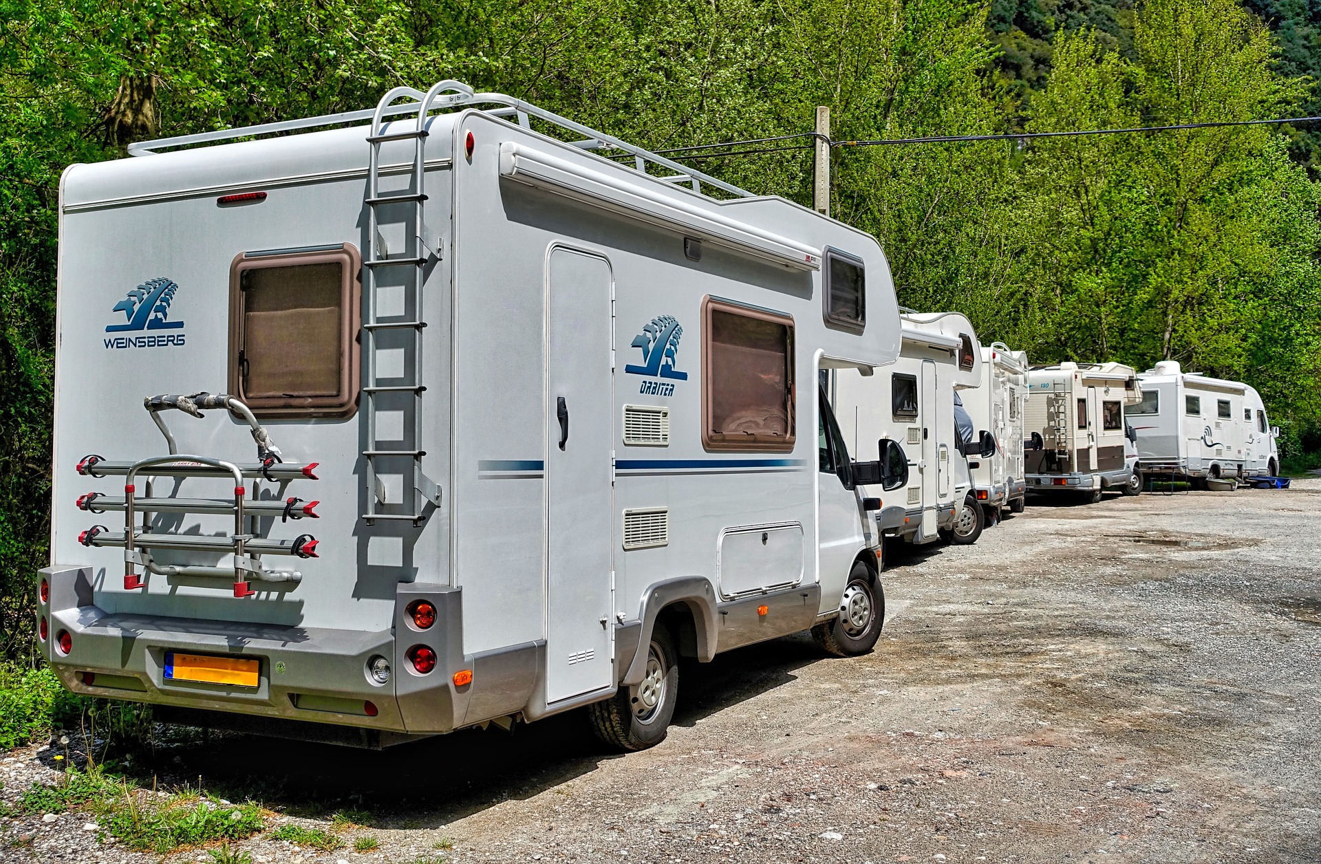 Motorhomes being stored in a nice row